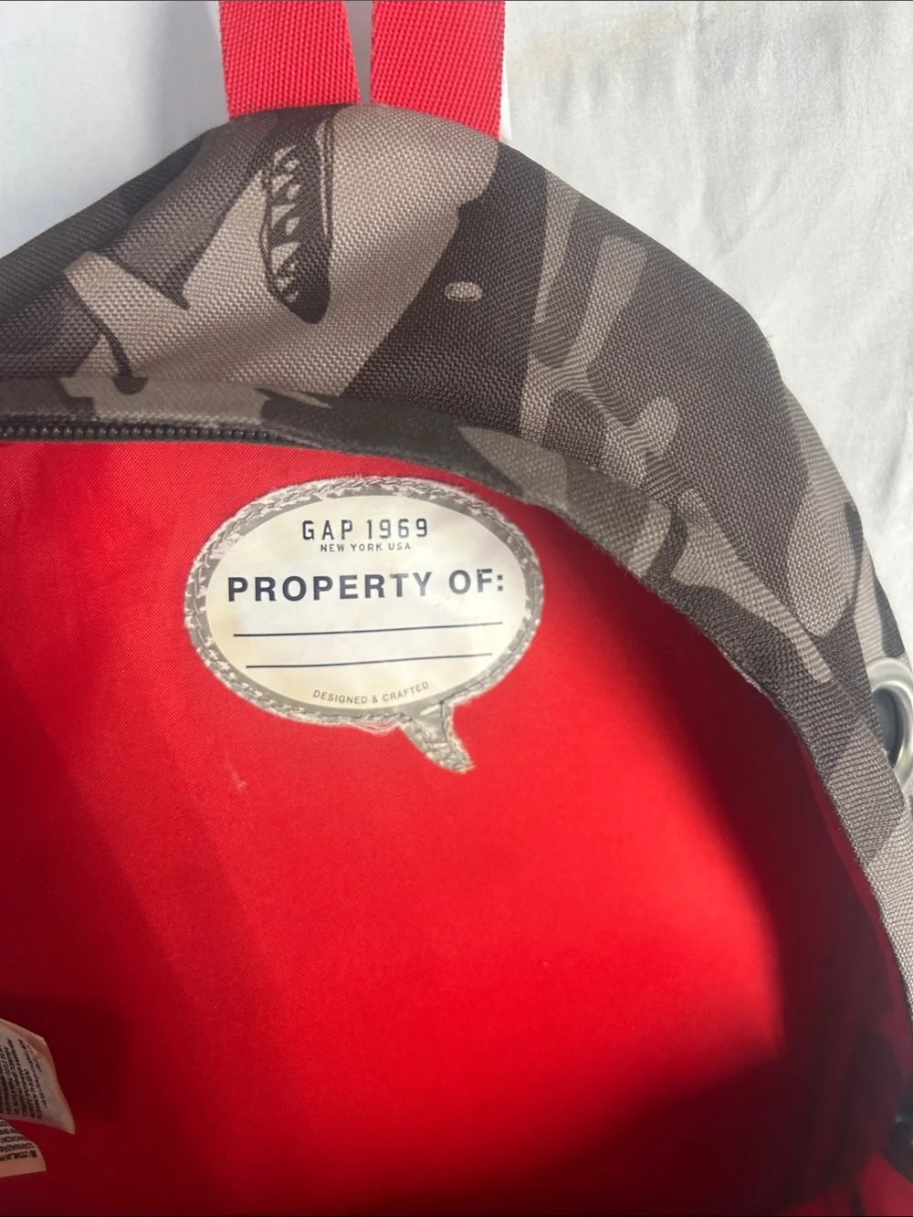 GAP Camo Shark Backpack with Red Accents